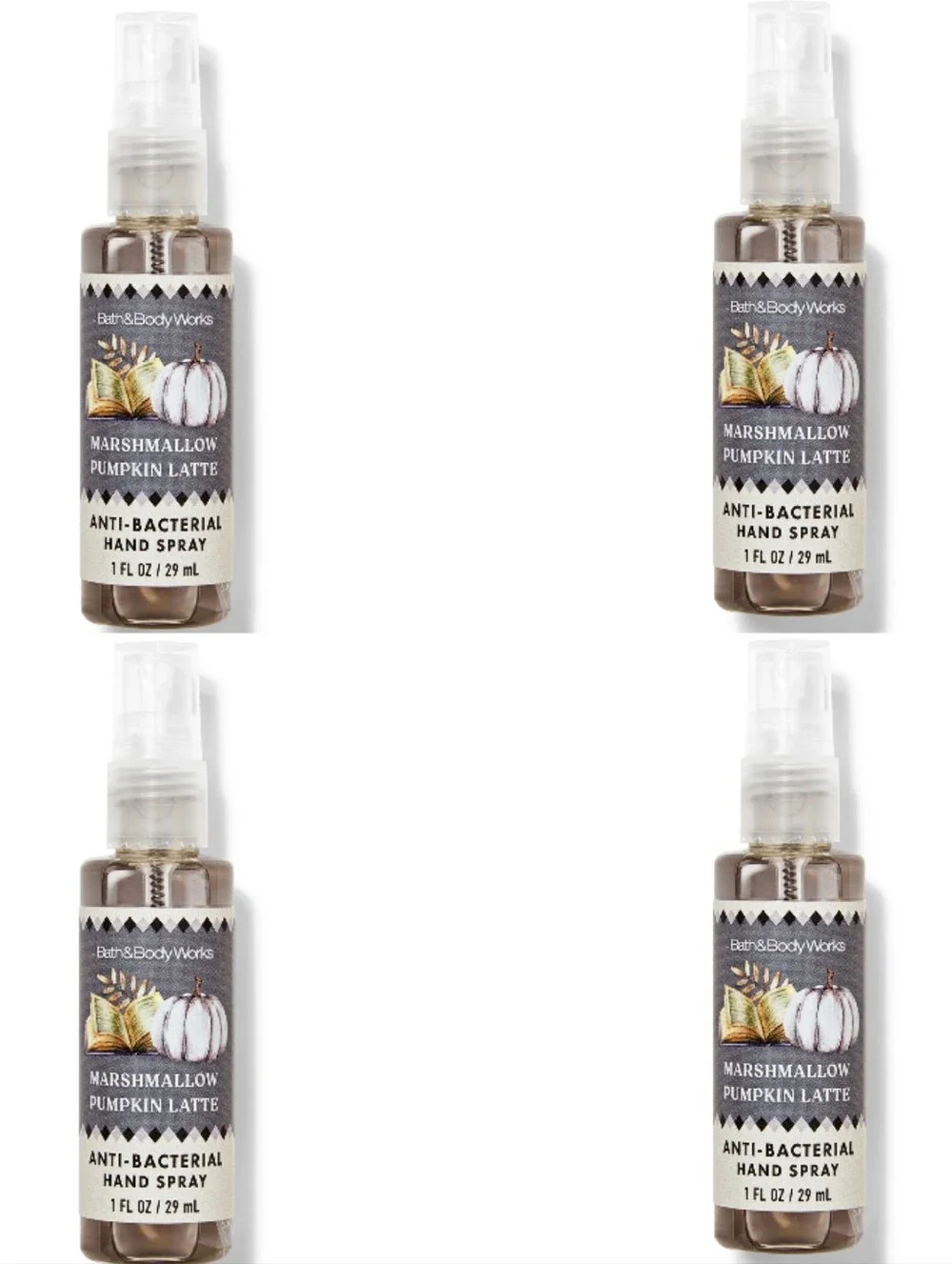 Bath & Body Works Marshmallow Pumpkin Latte Anti-Bacterial Hand Spray Set of 4